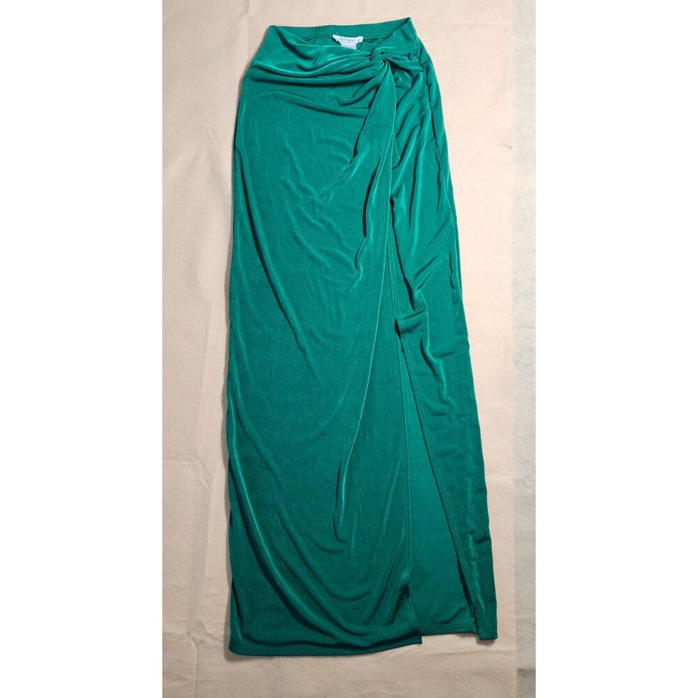 12th Tribe Toulouse Emerald Green Metallic Twist Slit Maxi Skirt Small
